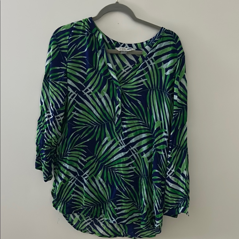 Old Navy Relaxed Green and Blue Tunic with 3/4 Sleeves